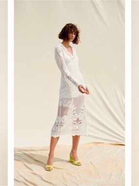 SAYLOR Bellona White Lace Midi Dress Size Large